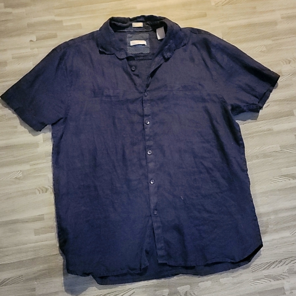 Navy blue 100% linen button down